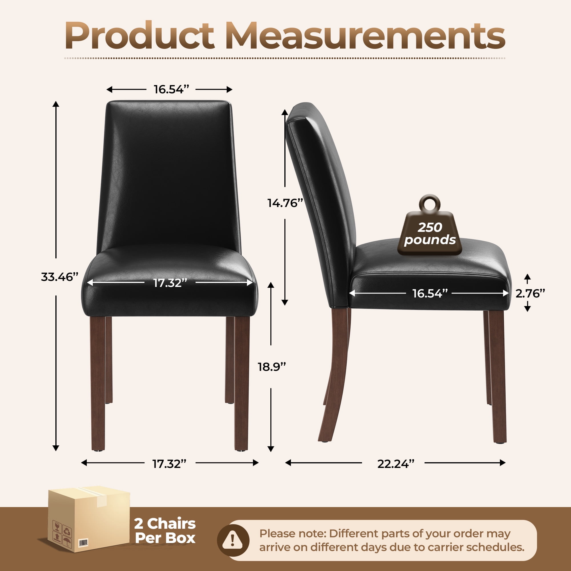 EOP Upholstered Dining Chairs Set of 4, Faux Leather Dining Side Chairs, Farmhouse Dining Room Chairs, Stylish Kitchen Chairs with Solid Wood Legs and Padded Seat, Black