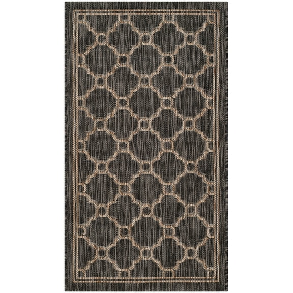 SAFAVIEH Courtyard Fisher Geometric Quatrefoil Indoor/Outdoor Area Rug, 2' x 3'7", Natural/Black