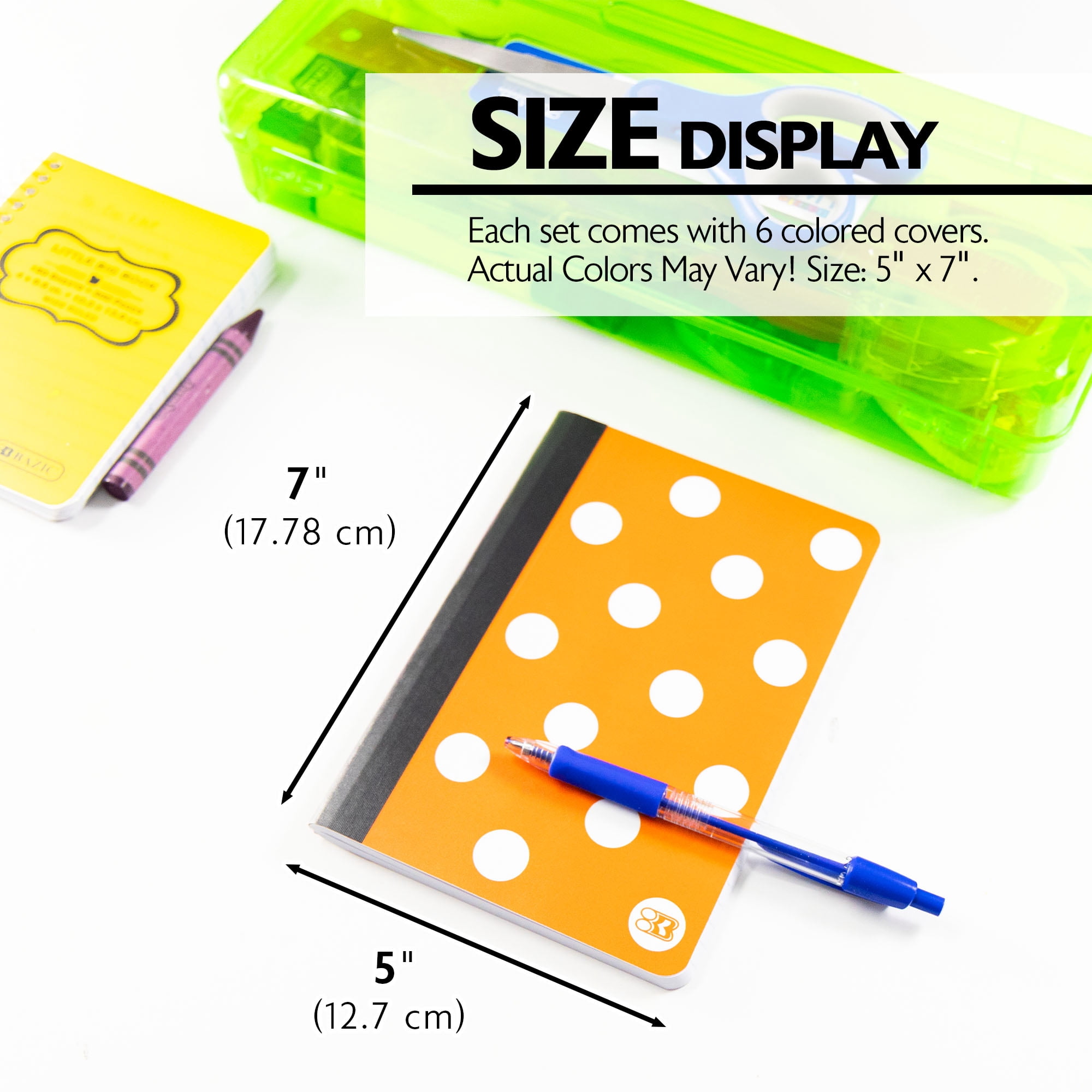 BAZIC College-Ruled Composition Book, 5" x 7", Assorted Colors, 80 Sheets, 6 Count