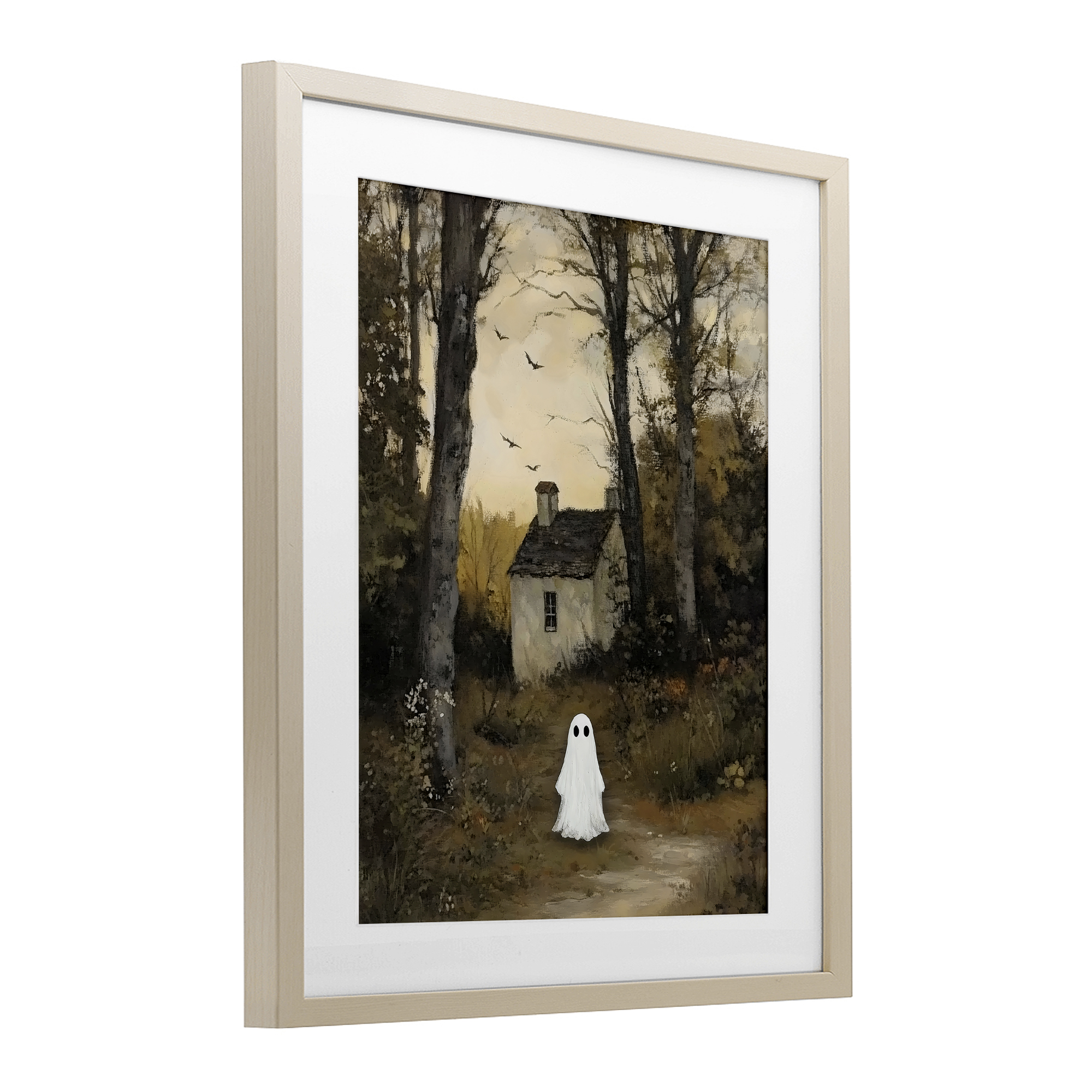 Little Ghost in Cottage Forest Birch Framed Print Under Glass, design by Arlington Prints