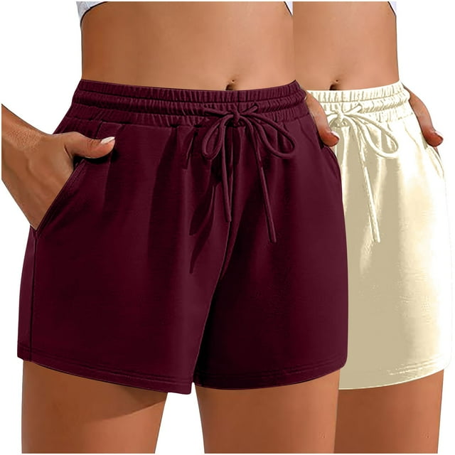 Jgppe Womens 2 Pack Lounge Shorts Stretchy Drawstring Waist Soft Wicking Sweat Shorts with Pockets