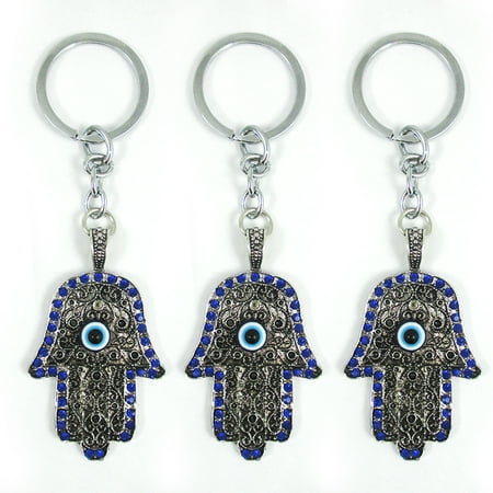 Religious Crystal - 3 Hamsa Evil Eye Lucky Keychain Religious Charm Amulet Kabbalah Crystal Blue New