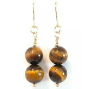 K-KED Tiger Eye Earrings, Dangle Drop Natural Semi-precious 8mm Gemstones