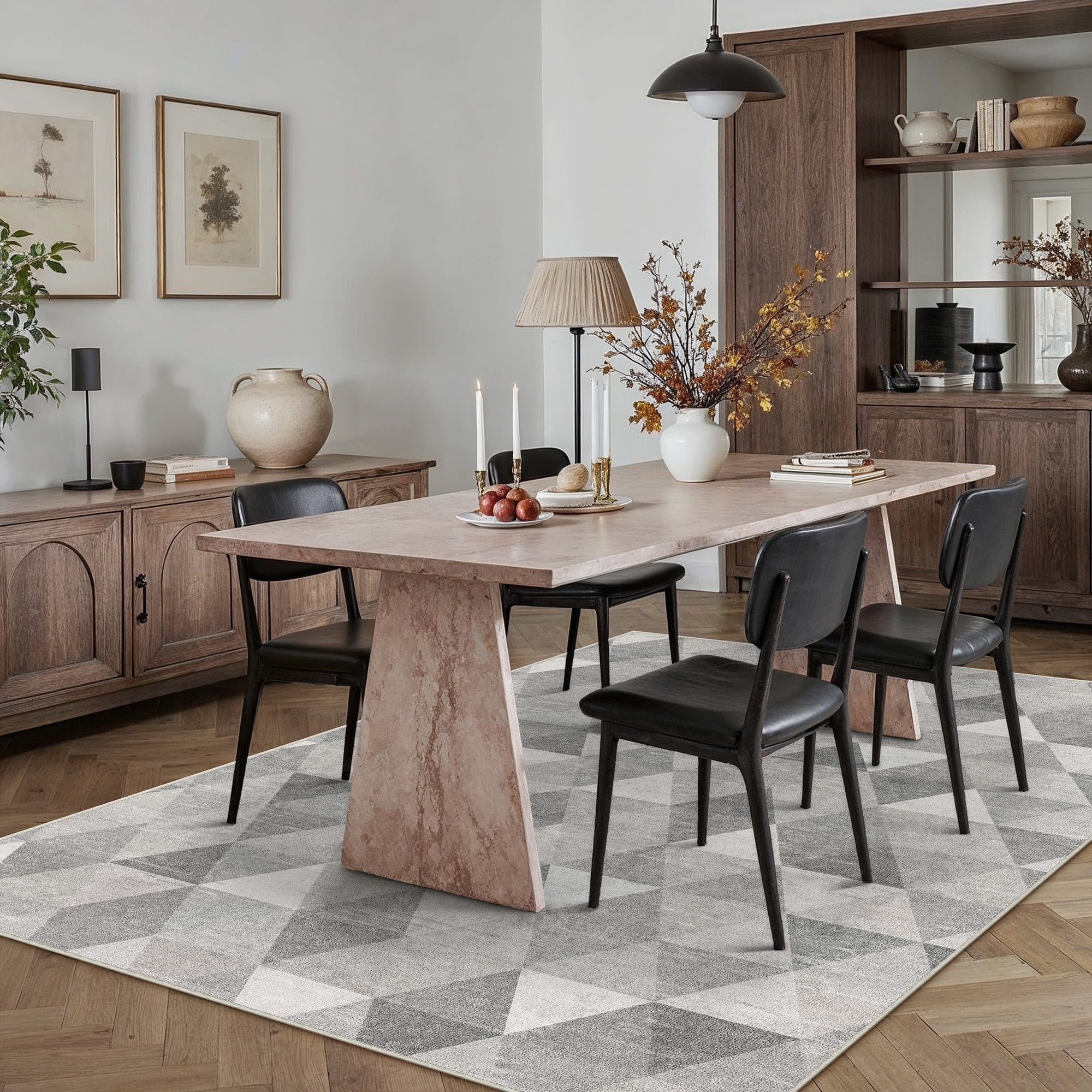 BERTHMEER 5'x7' Area Rugs for Living Room Gray Geometric Polygon Rugs for Bedroom Modern Kitchen Non Slip Washable Contemporary Carpets Home Office Dorm Dining Room Checkered pattern Throw Rugs