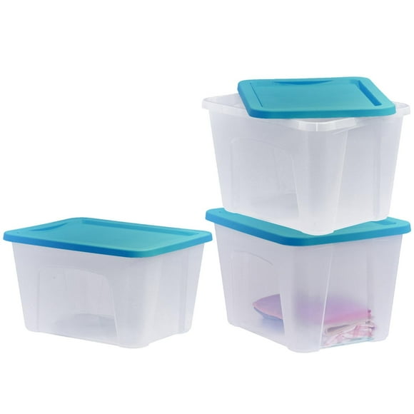 3 CAJA PLÁSTICO ORGANIZADORACON TAPA 87 LITROS RESISTENTE