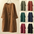thumbnail image 1 of Gspmoly Robes Grande Taille pour Femmes aux Formes, Mode Grande Taille Femmes Robe Décontractée à Manches Longues en Velours Côtelé Uni avec Poches Robes de Cocktail pour Femmes jusqu'à 70 % de Rabais, 1 of 4