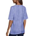 thumbnail image 4 of CIENVNSTG Tops For Women V Neck Short Sleeve Casual Fit Hollow Out Knit Oversized T Shirts Basic Summer Petite Office Tunic Top Ladies Blouse Blue L, 4 of 5