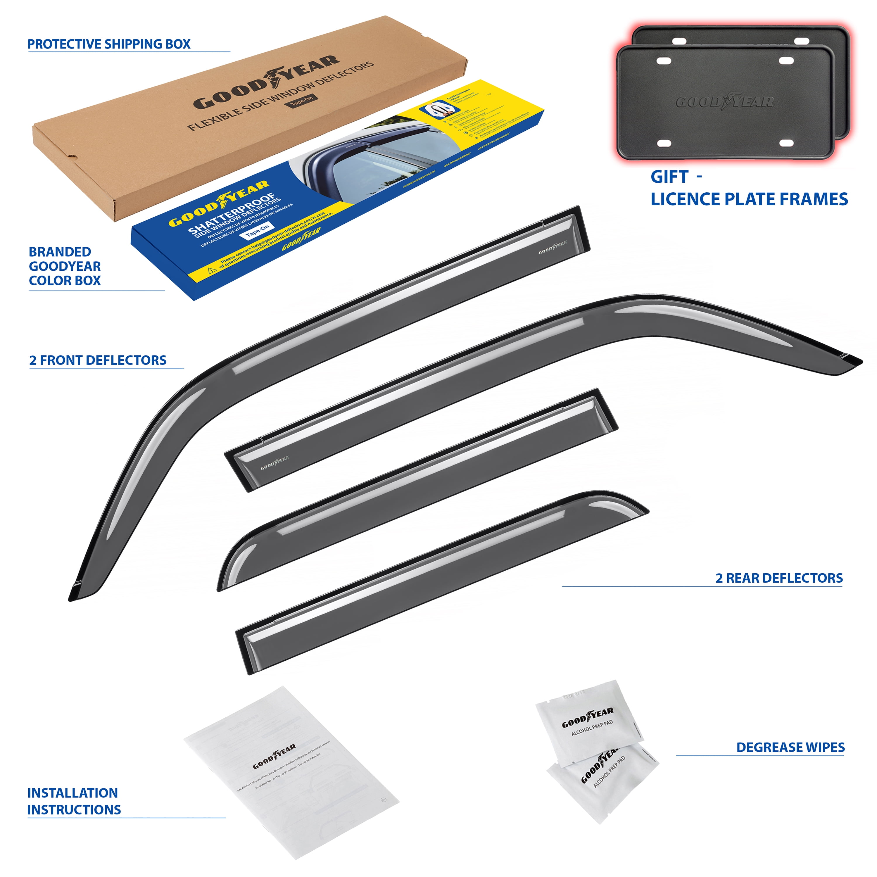 Goodyear Shatterproof Side Window Deflectors for Toyota 4Runner 2010-2024, Tape-on Rain Guards, Window Visors for Cars, Vent Deflector, Vent Visor, Car Accessories, 4 pcs. - GY003200LP