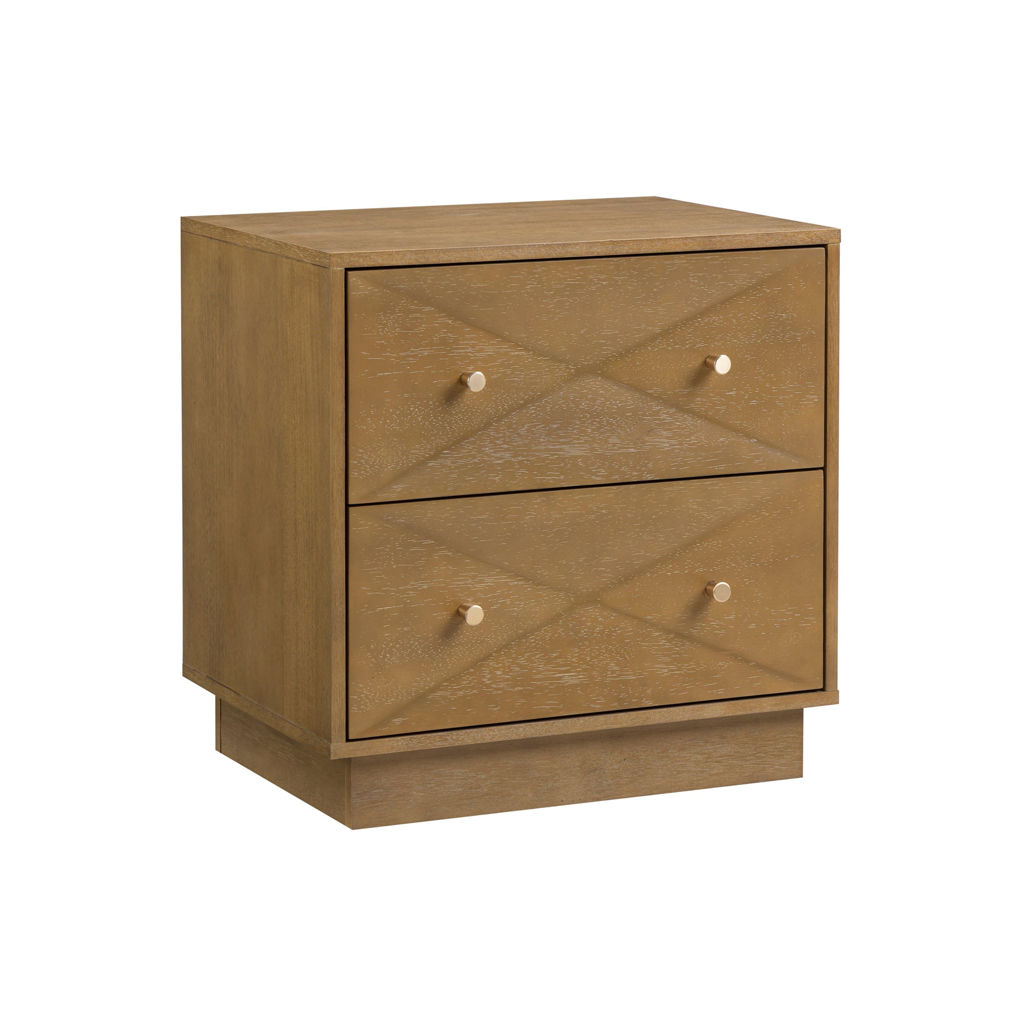 Nathan James Ashen Mid Century Modern Geometric Wood Nightstand, 2 Drawer Nightstand with Carved Accent and Solid Wood Frame, Light Brown