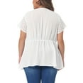 thumbnail image 3 of Agnes Orinda Women's Plus Top Contrast Panel V Neck Elastic Back Short Sleeve Blouses 3X White, 3 of 6
