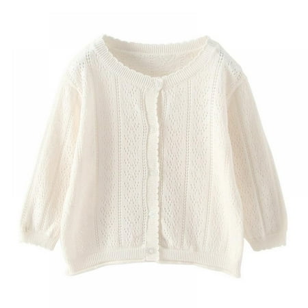 

Baby Girl Thin Sweater Solid White Pink Cardigans for Toddler 6M-8T