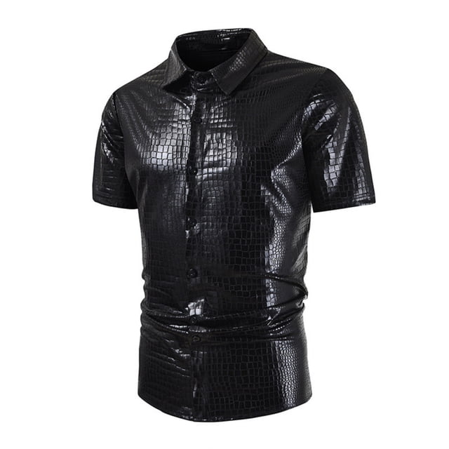 pstuiky camisetas para hombre, Camisa de lentejuelas de moda para hombre, con cuello vuelto, manga corta y brillante. camisetas de hombre l