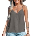 thumbnail image 1 of Camiseta sin mangas con cuello en V para mujer, decoración de botones de moda, camiseta sin mangas holgada con tirantes finos para verano, gris oscuro S, 1 of 5