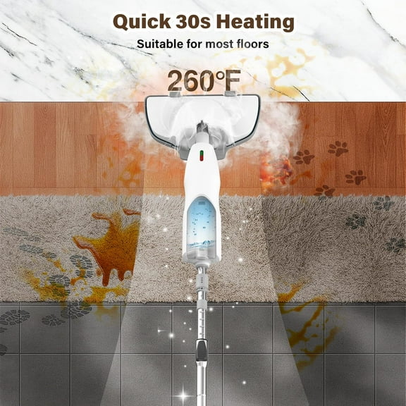 1200W Powerful Steam Mop with 2pcs Washable Pads, 30s Quick-Heating, Lightweight, 12.5oz Removable Water Tank, 260 ℉   for Cleaning and Sanitizing Hardwood, Marble, Tile and Carpet