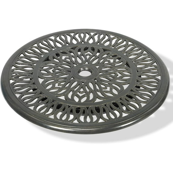 MEETWARM Outdoor 24" Lazy Susan Turntable for Table, All Weather Cast Aluminum Round Serving Plate Tabletop Rotating Tray with 1.7" Umbrella Hole, Silent & Smooth Spin, Dark Bronze