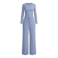 thumbnail image 6 of YHCY Women 2 Piece Loungewear Set Slim Long Sleeve Crewneck Trackshirts Fall Trendy Drawstring Waisted Wide Leg Sweatpants Comfy Stretchy Suits Comfy Sets Athletic Lounge Sweatsuit Blue Xs, 6 of 7