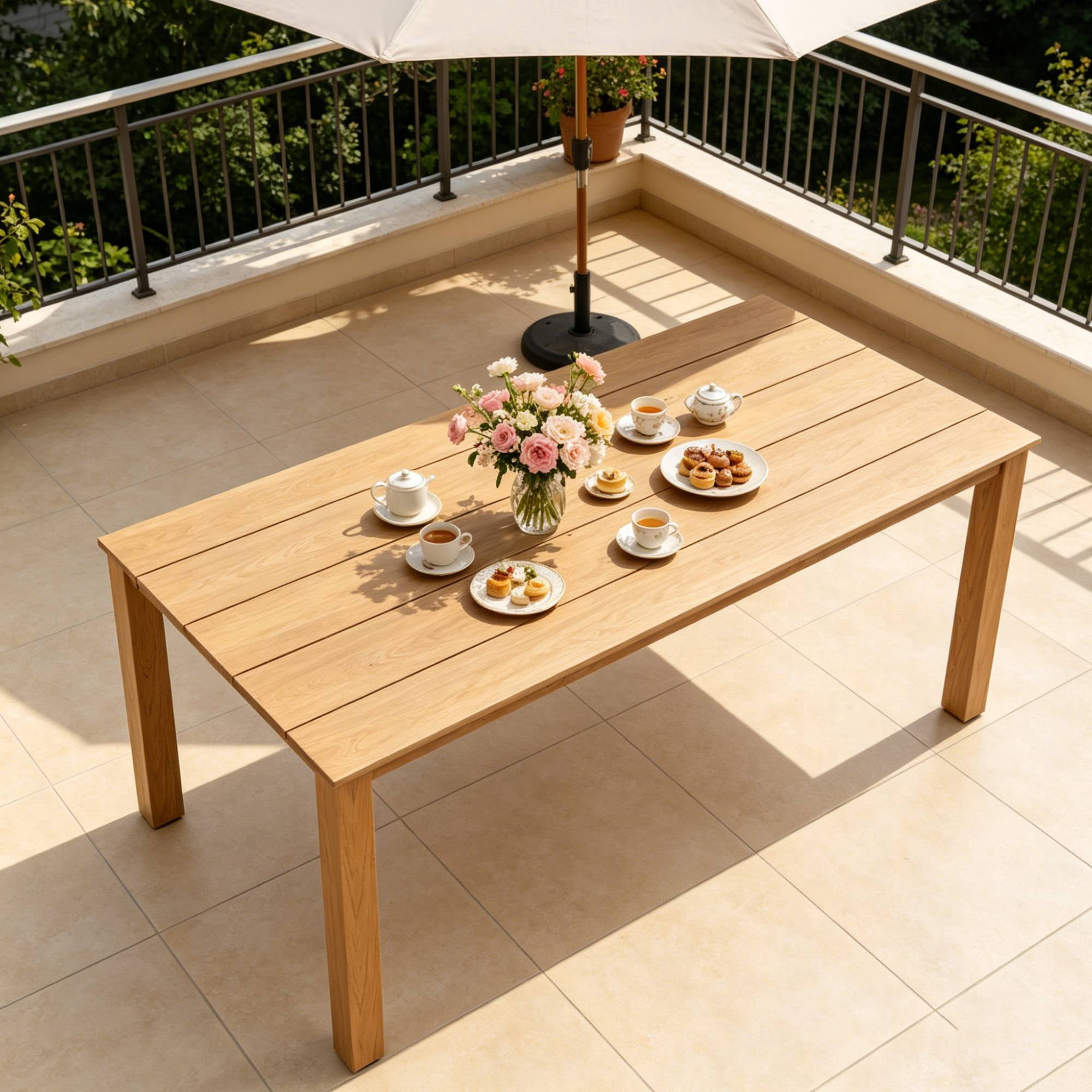 Leumius 68.9" Outdoor Dining Table for 6,All-Weather Furniture Table with Umbrella Hole for Outdoor Picnics & Patio,Backyard,Teak