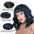 thumbnail image 3 of MORICA Curly Bob Wig with Bangs 12 inch Short Wavy Black Mix Light Blue Wigs for Women Bang Wig Synthetic Wigs with Bangs, 3 of 8