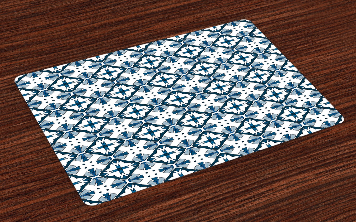 Blue and White Placemats Set of 4 Traditional Portuguese Azulejo Tiles Pattern Illustration