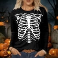 thumbnail image 2 of XIAOCHA Skeleton Ribcage Print T Shirt For Women Long Sleeve Round Neck Halloween Tee, 2 of 4
