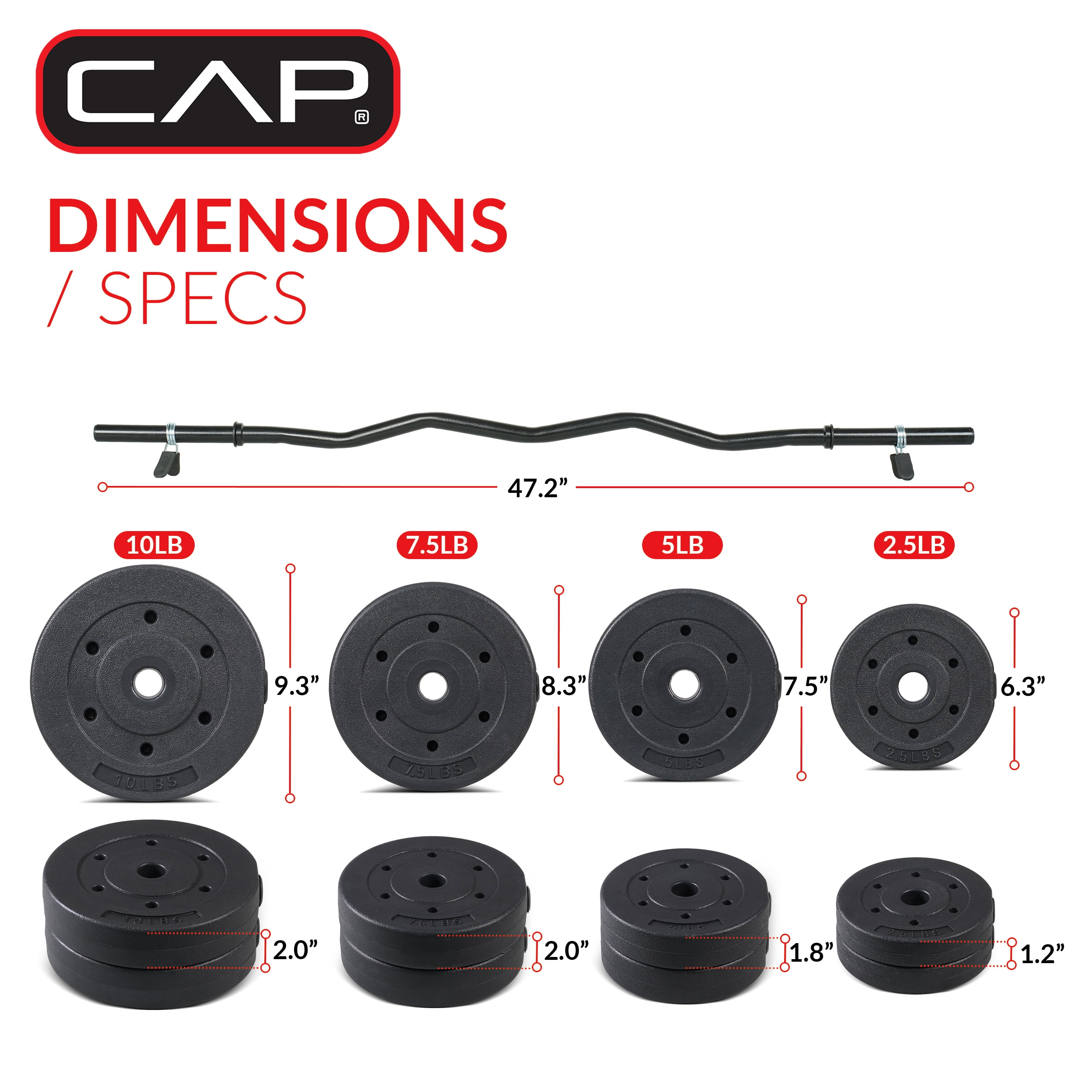 Cap Standard 47-inch Hollow E-Z Curl Workout Bar with 50lb Vinyl Weight Plate Set
