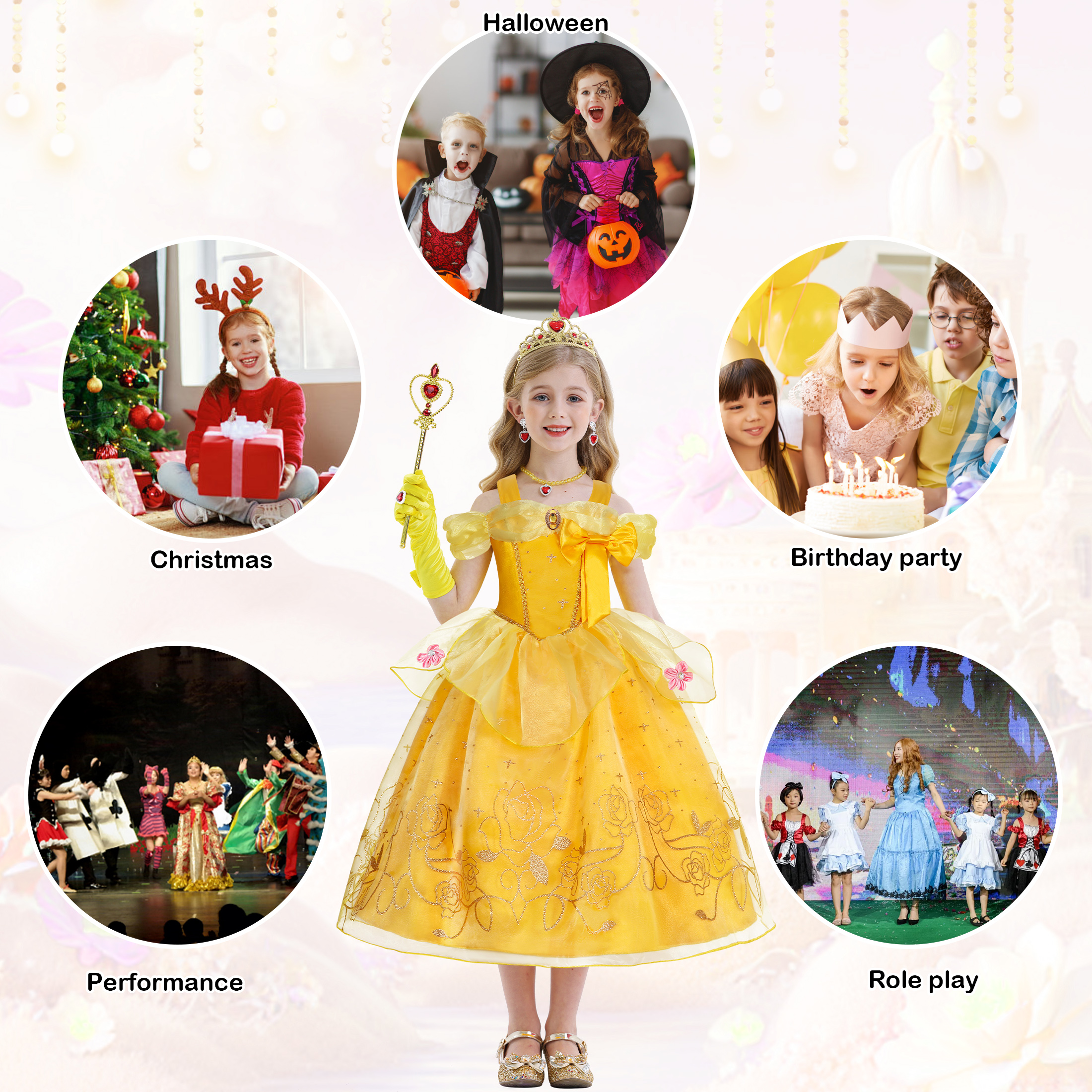 Jurebecia Princess Dress with Accessories, Yellow photo 5