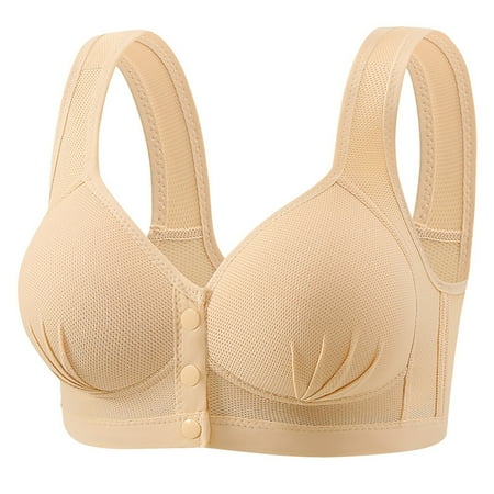 Ukumplol Womens Bras the New Large Size Front Open Buckle Thin of Breathable Bra Comfortable Back Gathering Side Underwear Female Sports Bra Push Up Bras for Women Wireless Bra Beige 36