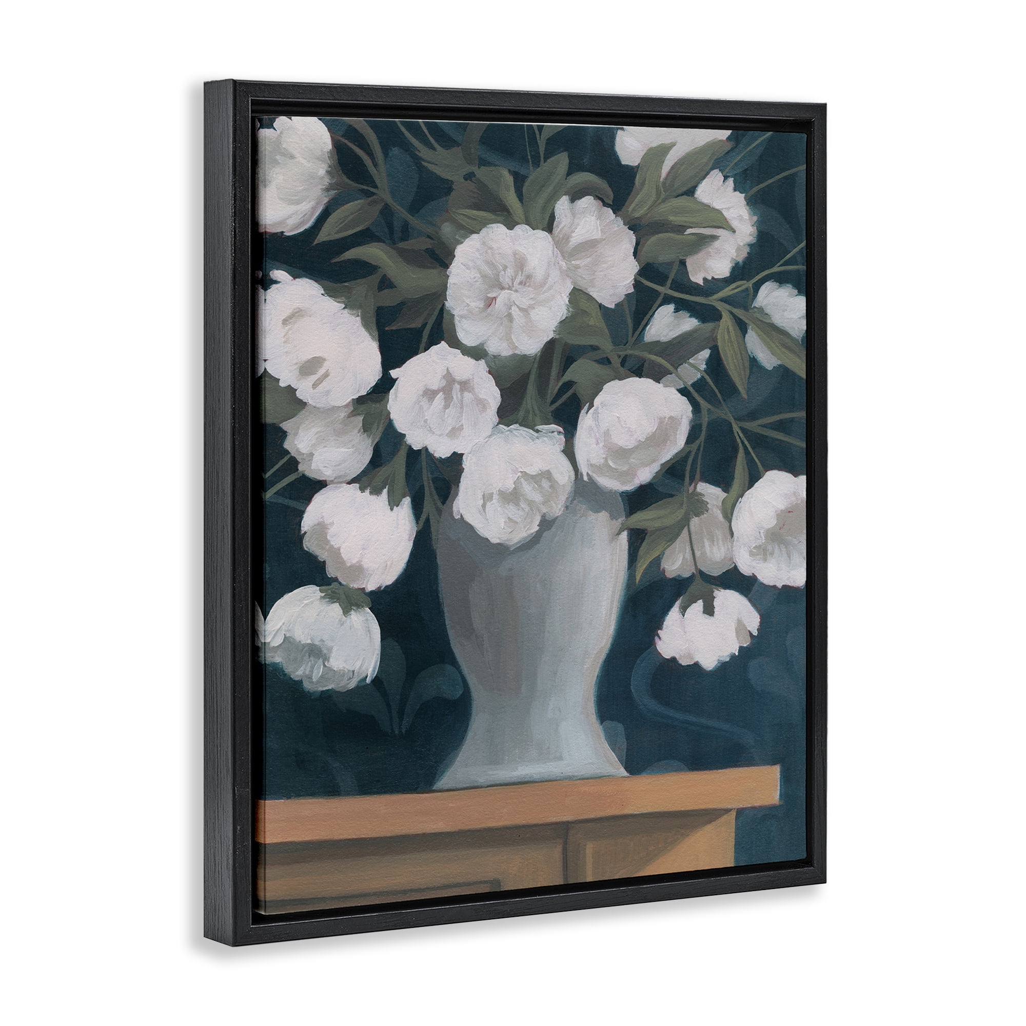 Stupell Industries Round Flowers Bouquet Plants & Flowers Painting Black Floater Framed Canvas Art Print Wall Art, 17 x 21