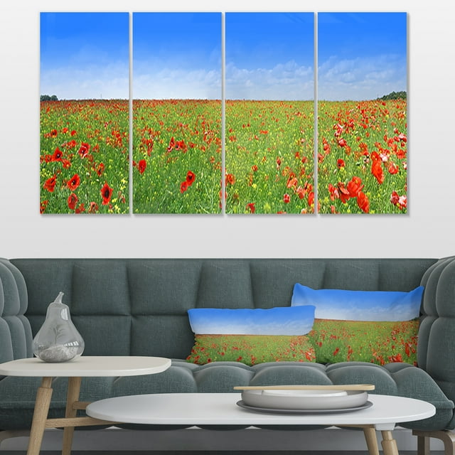 Poppy Meadow Panorama - Landscape Canvas Art Print