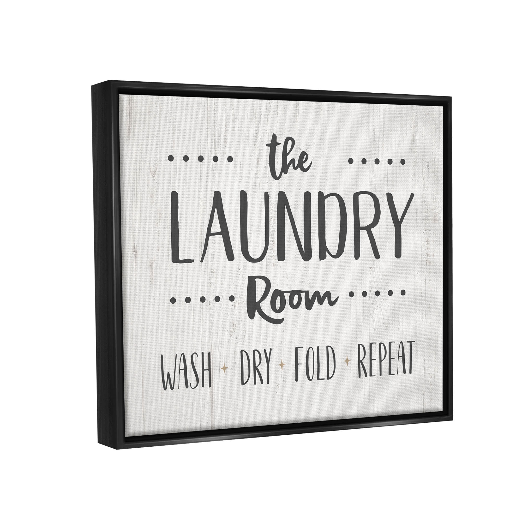 Laundry Room Wash Dry Fold Repeat Typography Graphic Art Jet Black Framed Art Print Wall Art