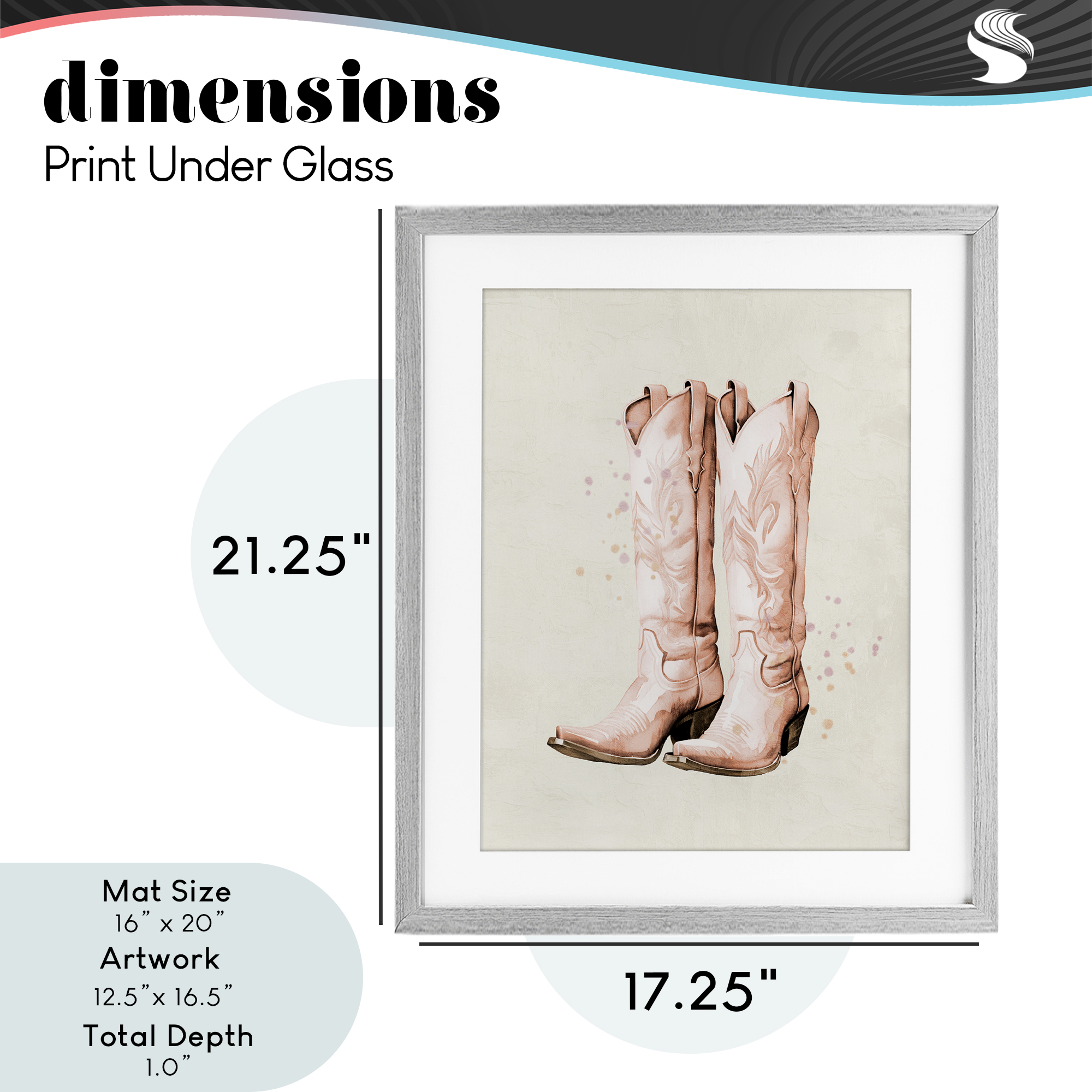 Howdy Cowgirl Pastel Boots Gray Framed Print Under Glass, design by Kim Allen