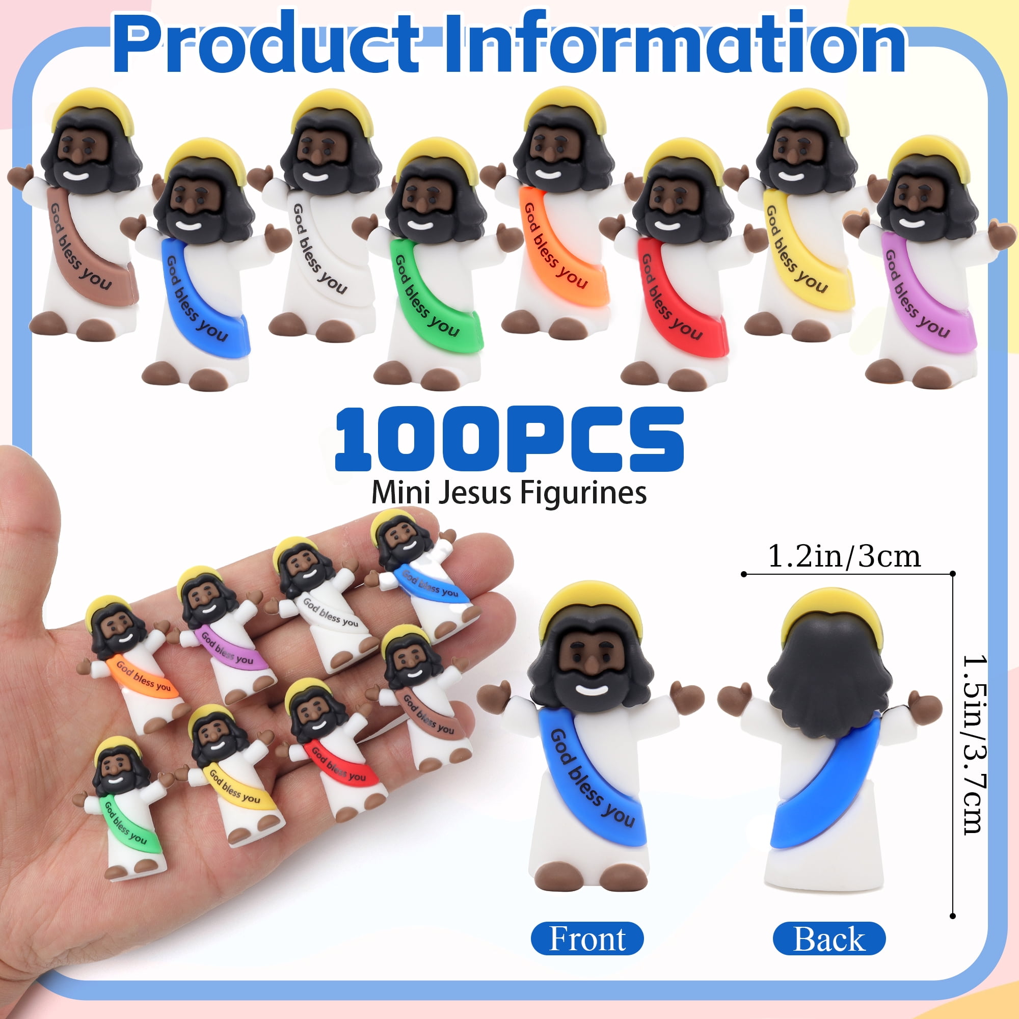 100PCS Mini Jesus Figurines , Christian Decorations With "God Bless You, " Perfect For Jesus Challenge, Party Props, Religious Favors, Church Events, And Easter Gifts-Black