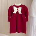 thumbnail image 2 of Plebaso Girls Knitted Dresses Long-sleeved Solid Color Bow Sweater Princess Dress Baby Spring And Fall Clothes, 2 of 4