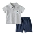 thumbnail image 2 of Robe à Manches Courtes, Mode Décontractée pour Garçons, Hauts à Manches Courtes, Col Rabattu, Ensemble de Shorts Unis, 2 of 9