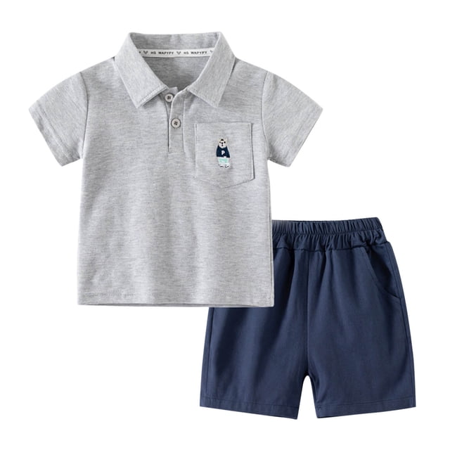 Birdeem Mode Garçons Décontracté Manches Courtes Hauts Col Rabattu Bouton Ensembles de Shorts Unis