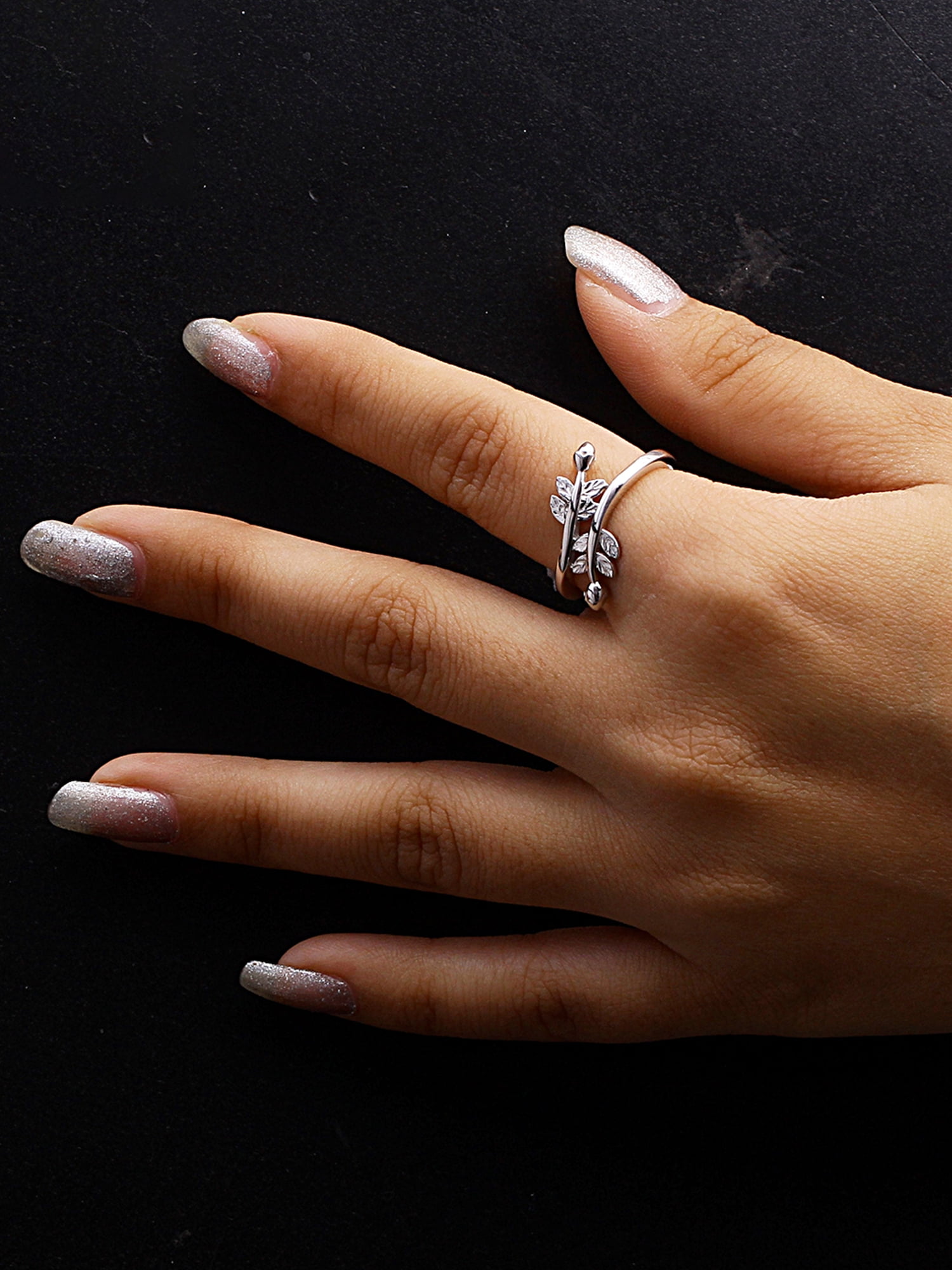 JewelersClub Sterling Silver Leaf Friendship Ring for Women | Dainty Sterling Silver Promise Ring For Women | Stackable Silver Open Band Olive Branch Ring For Women