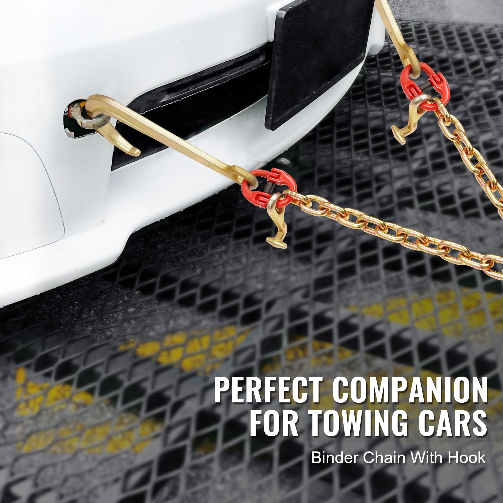 KFFKFF G80 V Bridle Chain, 3/8" x 2' with 15" J Hooks, T Hooks & Grab Hooks, Durable Tow Chain Bridle for Flatbed Truck Wrecker Recovery, 7800 lbs Safe Working Load