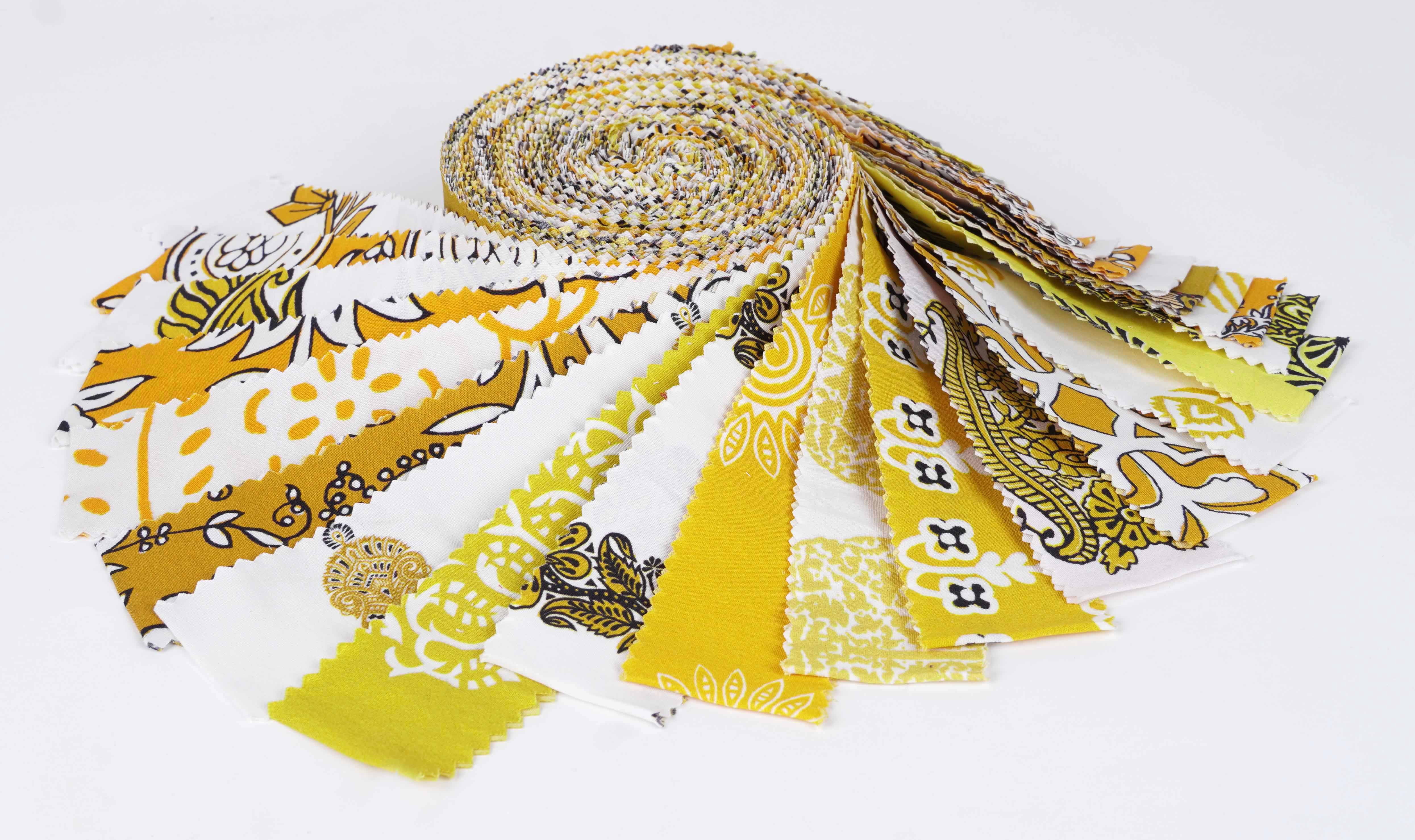 Soimoi 40Pcs Block Print Precut Fabrics Strips Roll Up 1.5x42inches Cotton Jelly Rolls For Quilting - Yellow