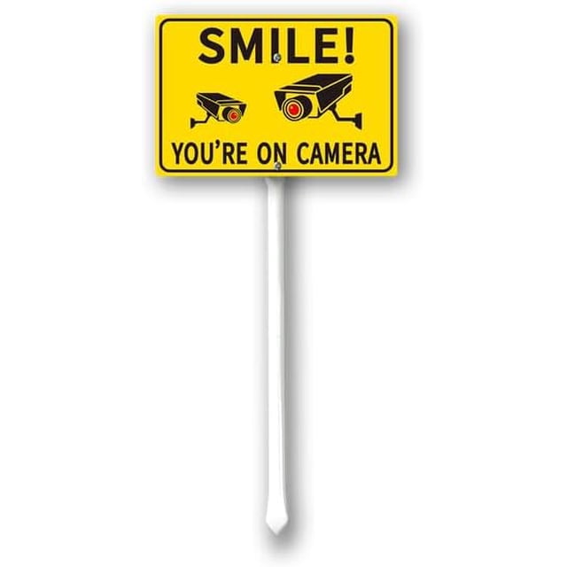 Letrero de jardín con estaca "Smile You're on Camera" de 12 x 8 pulgadas, juego de 1