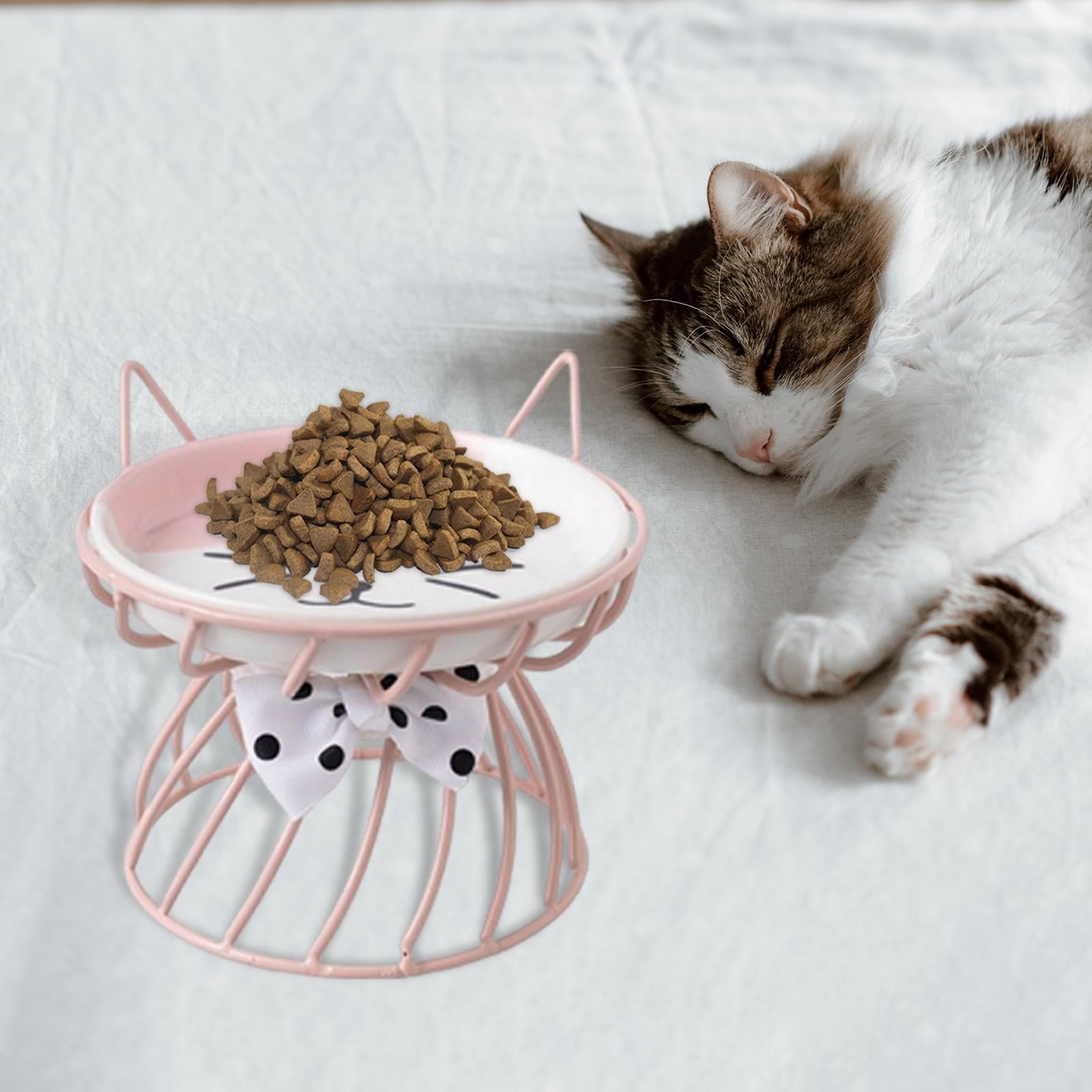 Fzaqwen Pet Ceramic Bowl Pet Bowl Cat Raised Elevated Feeder Cat Dog B Pink