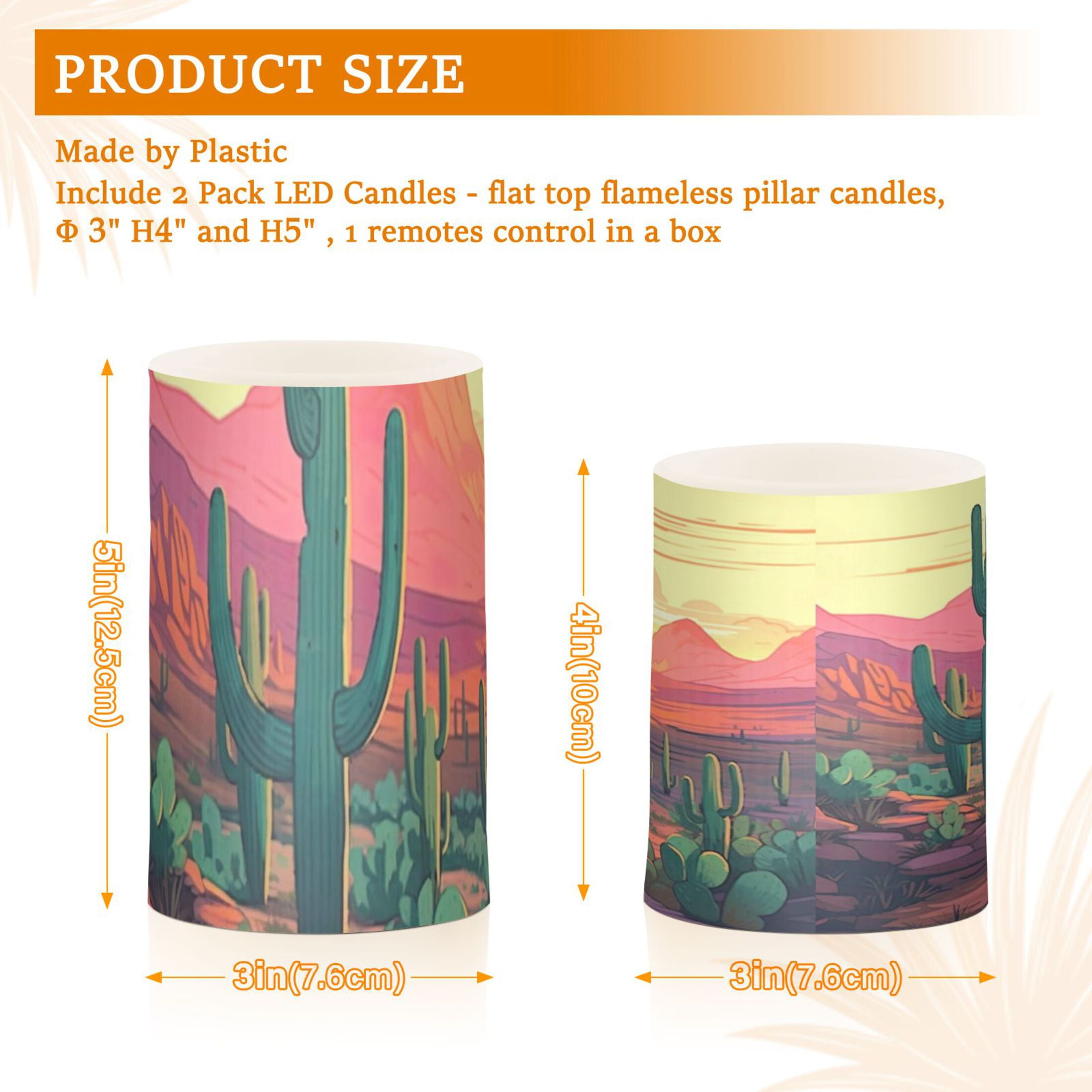 Cactus at Sunset Flickering Flameless Candles Battery Operated with Remote Timer LED Pillar Candles Set of 2