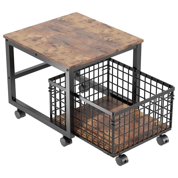 Mini Fridge Stand with Movable Storage Cart & Swivel Wheels, Adjustable Feet, Heavy Duty Metal Frame Holds 198 lbs, for Home Apartment Office Dorm Coffee Bar, Multiple Colors, Light Brown & Black