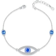 IOHUPCI Evil Eye Anklet, Sterling Silver Adjustable Blue Anklet for Women,Cubic Zirconia Evil Eye Jewelry Gifts for Women(Anklet 8.5inches)