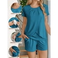 thumbnail image 5 of Avidlove Women Maternity Nursing Pajama Set Breastfeeding Sleepwear Set Double Layer Short Sleeve Top and Shorts Set Pregnancy Pjs Set, 5 of 7