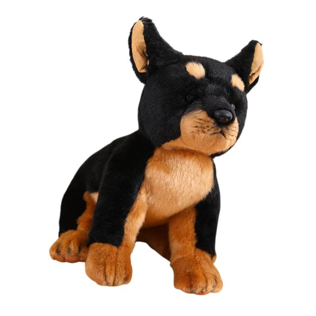 Figuras de animales de peluche, muñeco de peluche de cachorro, escultura de perro de peluche suave para dormitorio, coche, sofá, adorno para el hogar Dóberman Pinscher