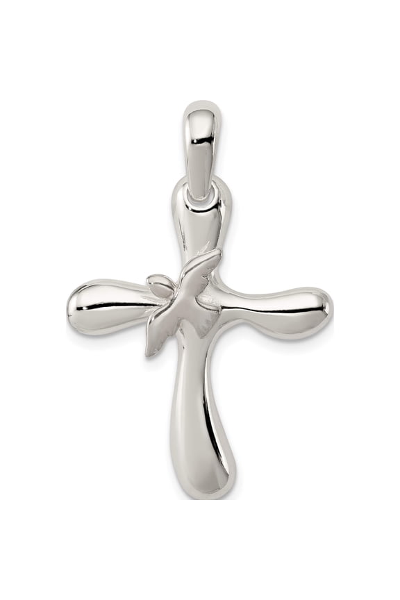 Sterling Silver Dove Cross Pendant (39 X 25) Made In India qc4348