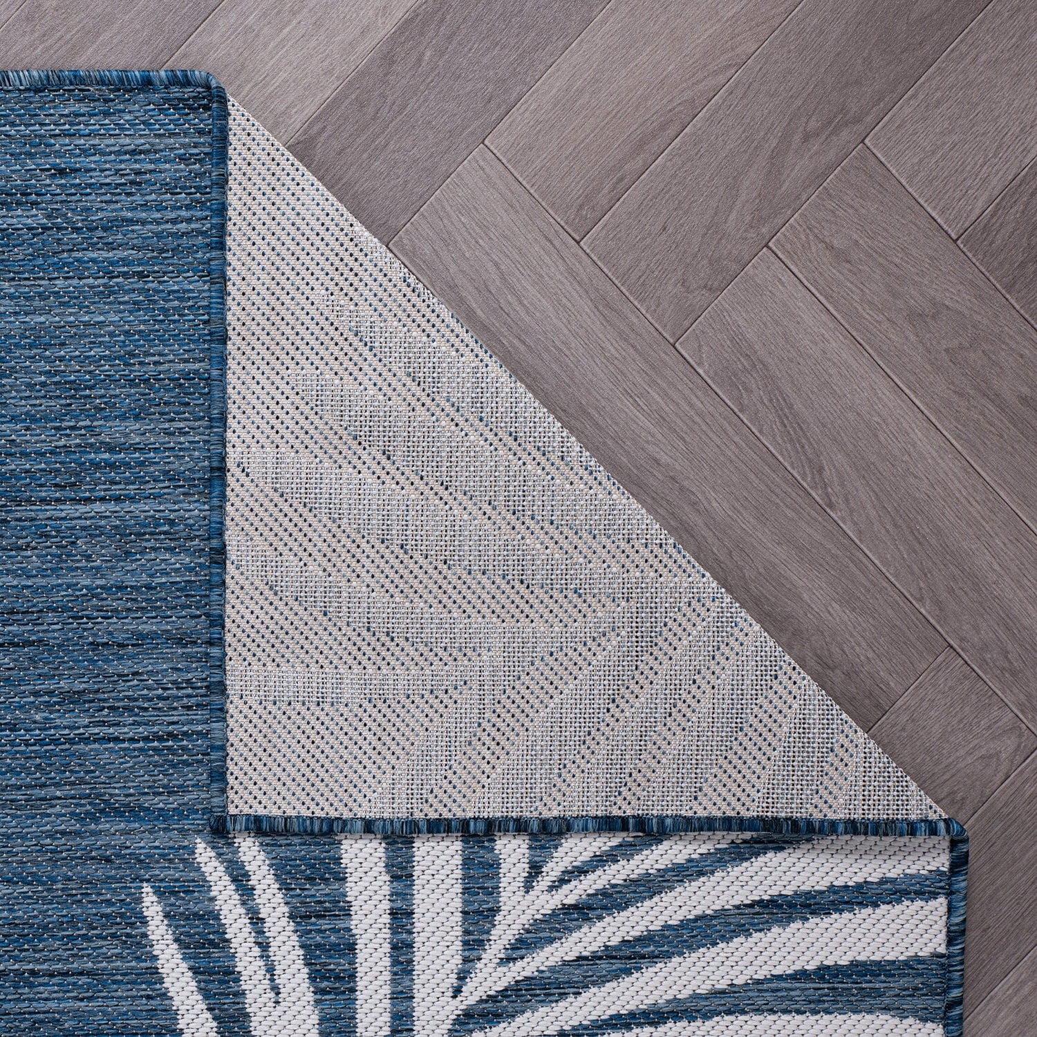 World Rug Gallery Contemporary Palm Leaves Textured Flat Weave Indoor/Outdoor Area Rug - NAVY 5' X 7'