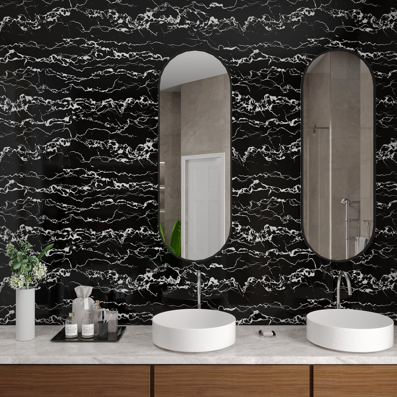 CHIHUT Glossy Black Marble Contact Paper for Countertops Waterproof 17.7"x100" Marble Peel and Stick Wallpaper for Bedroom Vinyl Self Adhesive Removable Wallpaper for Kitchen Cabinets Walls Shelf