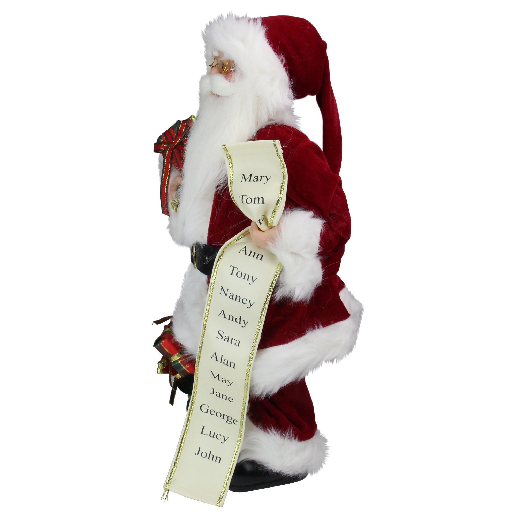 16" Traditional Standing Santa Claus Christmas Figure with Name List and Gift Bag
