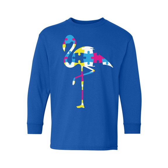 Awkward Styles Autism Youth Long Sleeve T-shirt for Boys Flamingo Puzzle Crewneck Tee for Girls